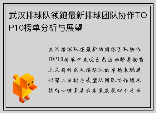 武汉排球队领跑最新排球团队协作TOP10榜单分析与展望