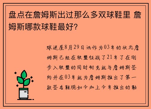 盘点在詹姆斯出过那么多双球鞋里 詹姆斯哪款球鞋最好？